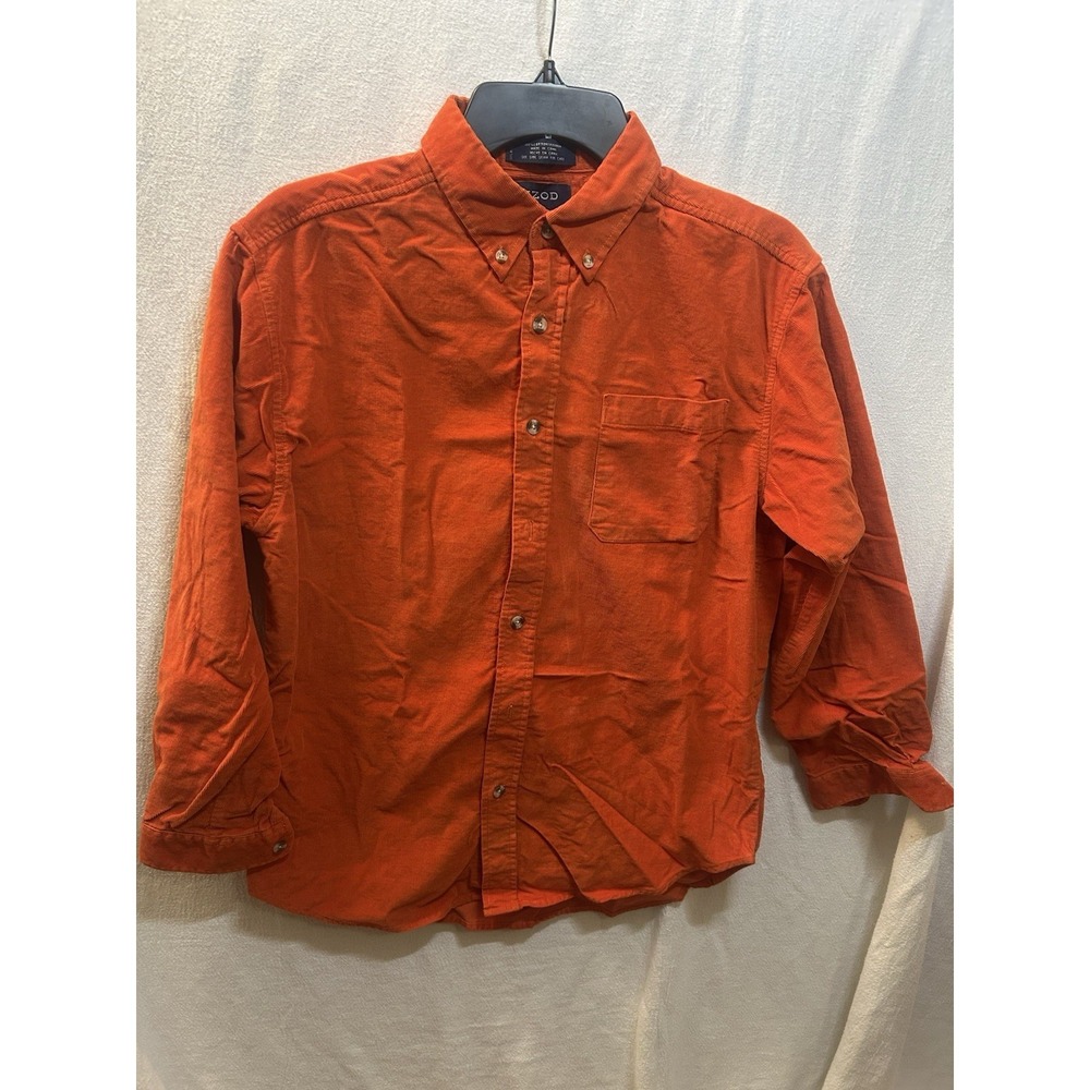 Boys Izod Button Down Shirt Size L (14-16) Corduroy Orange